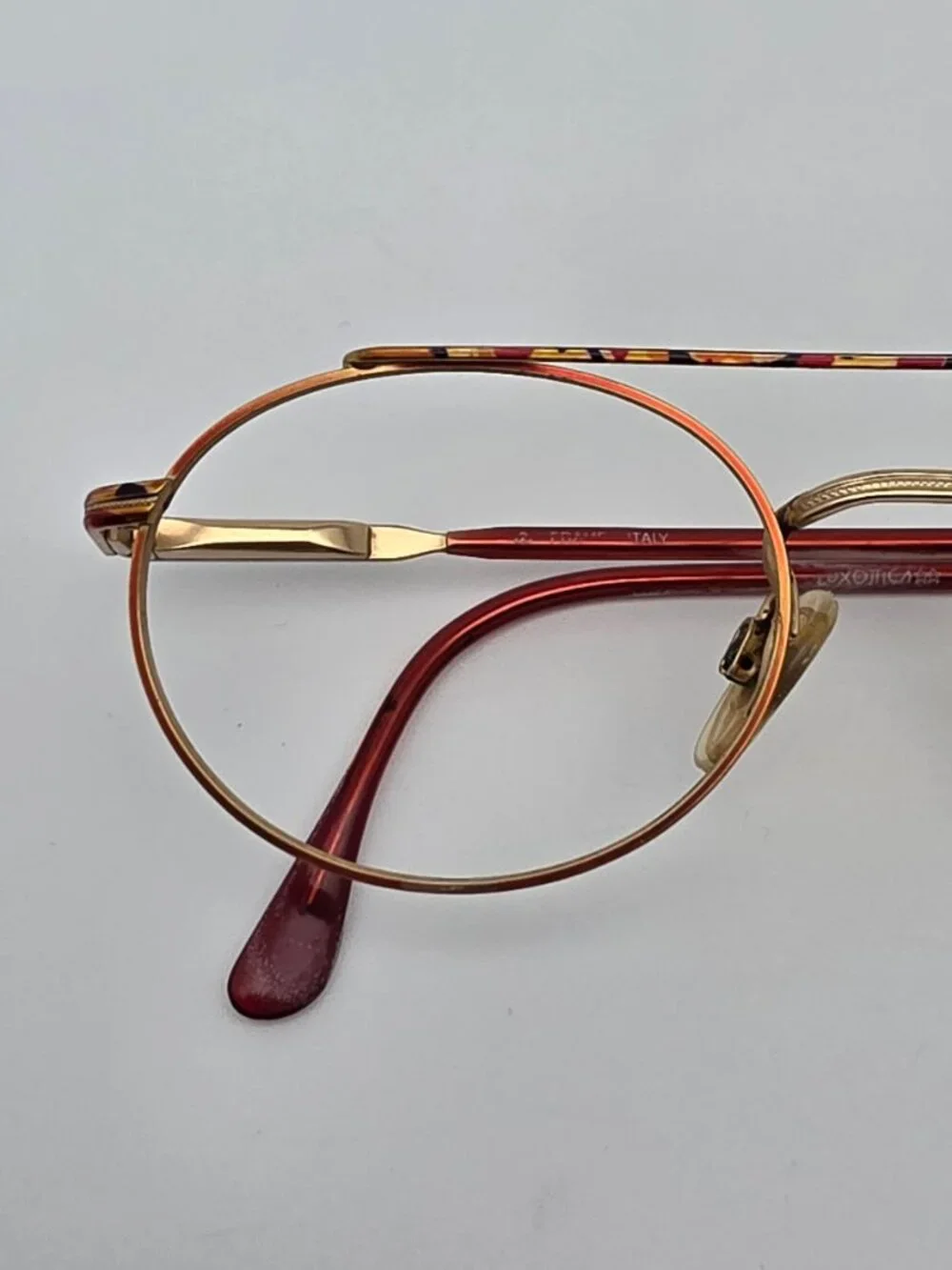 Luxottica Cambridge GEP Gold Red Aviator Sunglasses Frame w Flexhinge Italy 50mm
